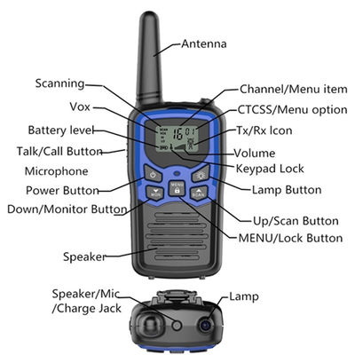 Telefono móvil PMR/FRS/GMRS de largo alcance de 3-5 km con Walkie Talkie Toy y 10 tonos de llamada