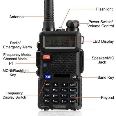 CE FCC RoHs Certificado Bf UV-5R Radio portátil de banda doble VHF UHF para intercomunicadores de restaurantes