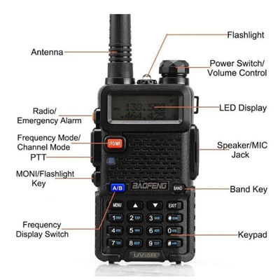 128 canales Baofeng UV-5R Walkie-Talkie Resistente al agua 5-10KM Rango de frecuencia VHF UHF