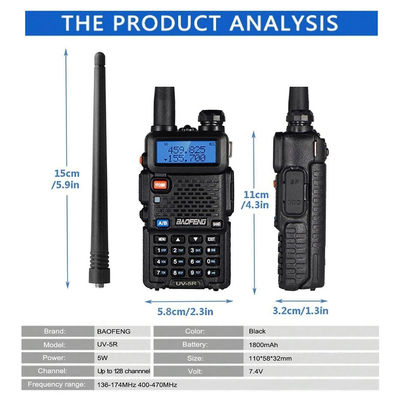 128 canales Baofeng UV-5R Walkie-Talkie Resistente al agua 5-10KM Rango de frecuencia VHF UHF